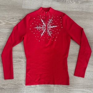 Boston Proper Red Long Sleeve Top with Silver Embellishments